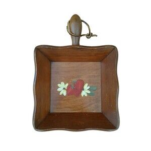 Farmhouse Country Handmade Wooden Square Fruit Bowl with Handle or Wall Hanging